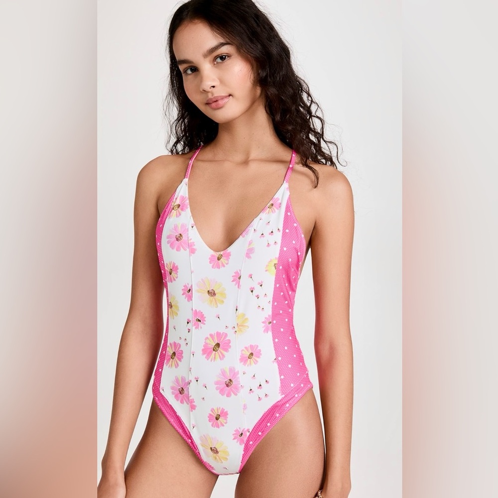 LoveShackFancy Shailee One Piece Swimsuit in Bright Peony NEW
